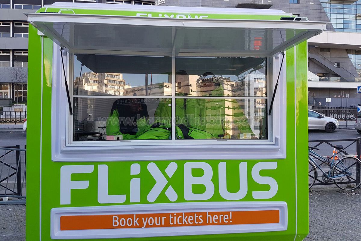 The ticket sales cabin of Karmod for the European leader Flixbus Bus company